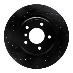 BMW Z8 Brake Rotor (1) - Rear Left - R1 Concepts - Drilled & Slotted - Black - `95-`03
